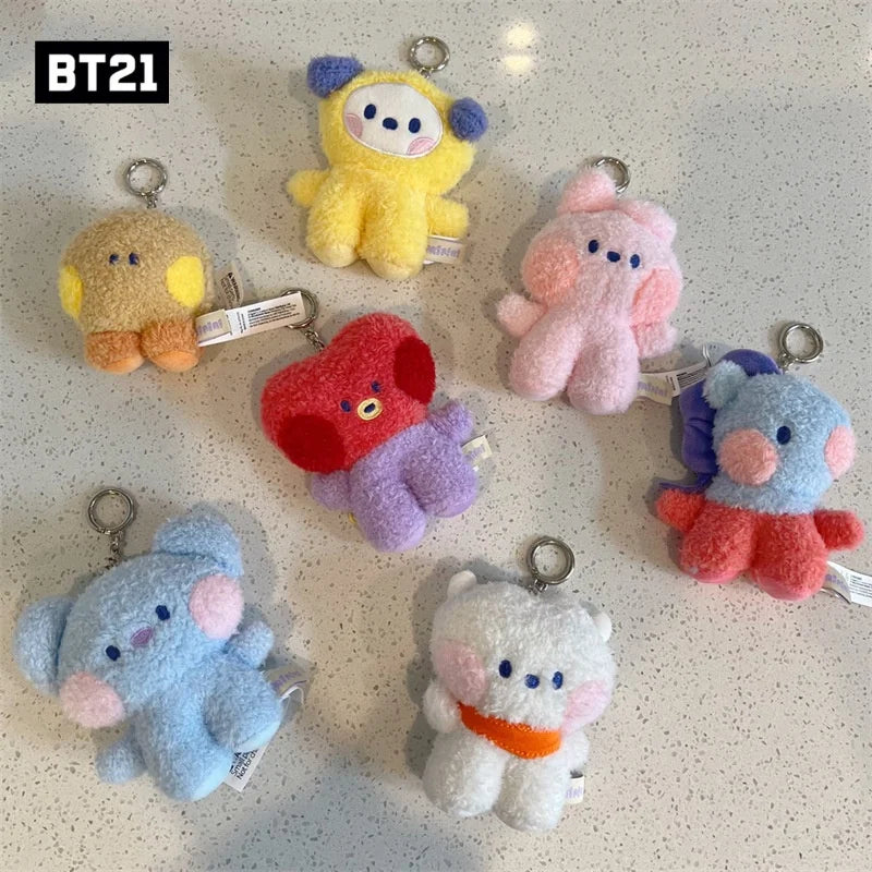 8Cm Kawaii Bt21 Small Animal Mini COOKY RJ TATA Plush Keychain knapsack Pendant Cartoon New Plush Doll Pendant Birthday Gift