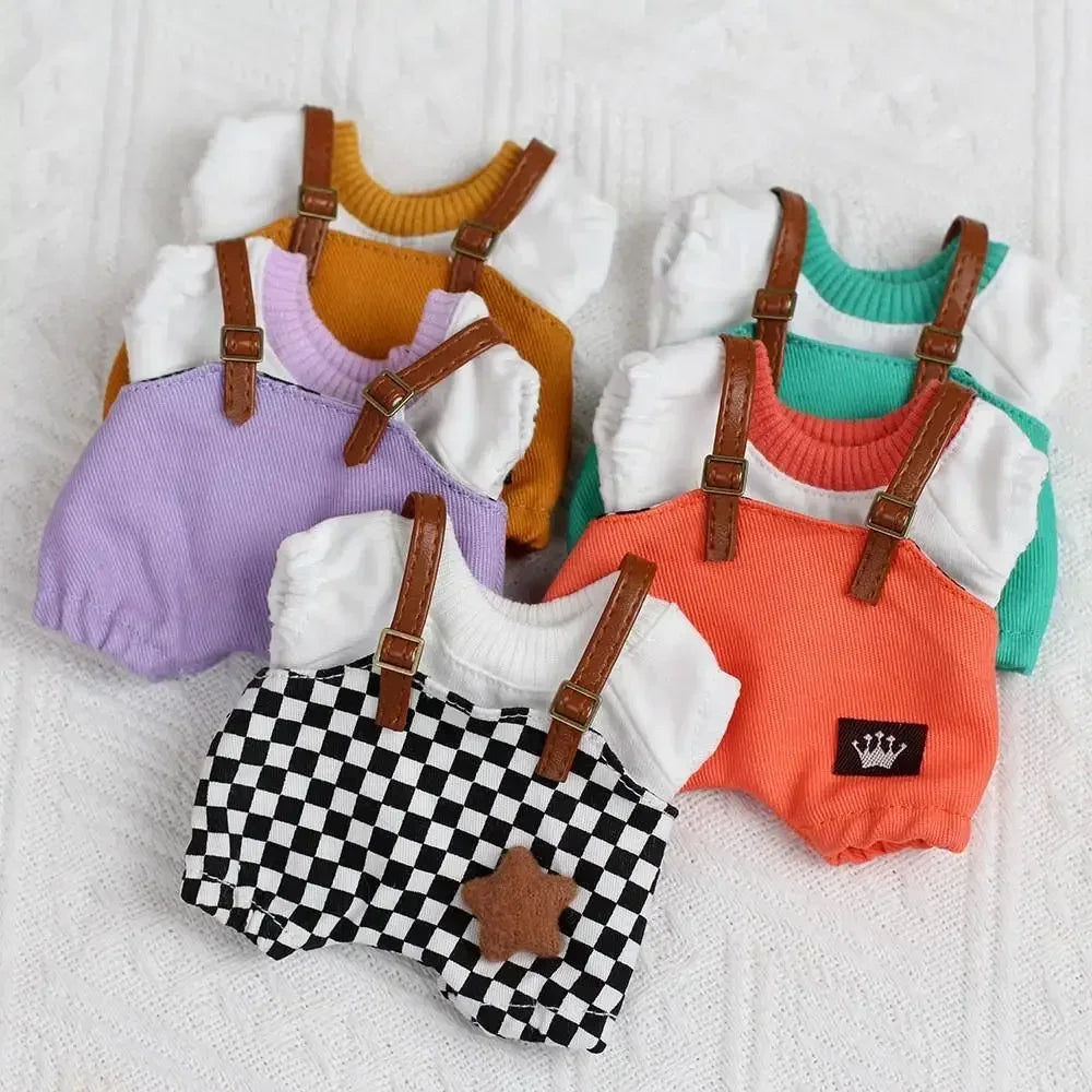 Mini Doll'S Clothes Outfit Accessories For Korea Kpop Exo 15-17cm Labubu Idol overalls pants set Macaron doll Clothing Gift