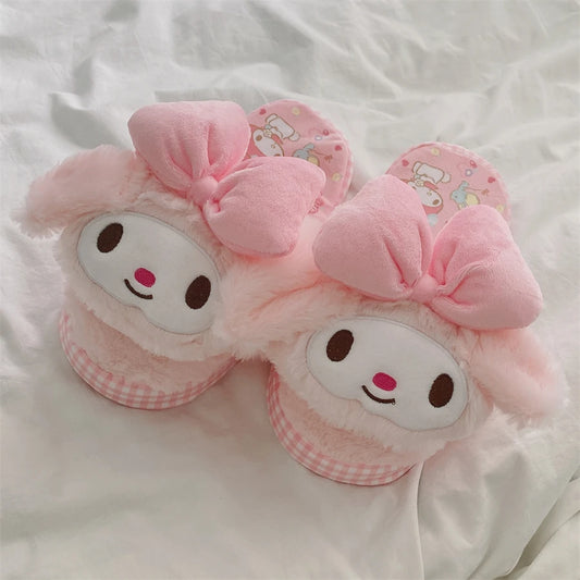 Kawaii Japanese Style Slippers Lovely Cotton Shoes My Melody Home Shoes Kuromi Cinnamoroll Warm Indoor Shoes For Winter Autumn