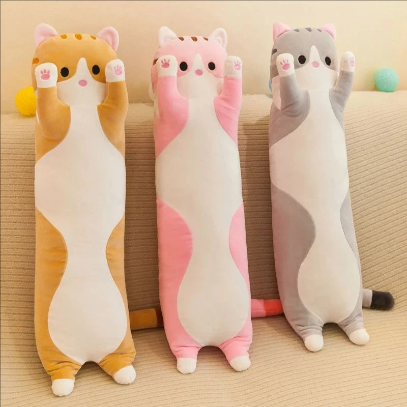 Cute 50cm Cat Plush Toy Long Pink Brown Grey Sleeping Cats Leg Pillow Squishy Little Animal Doll Appeasing Plushie Gift