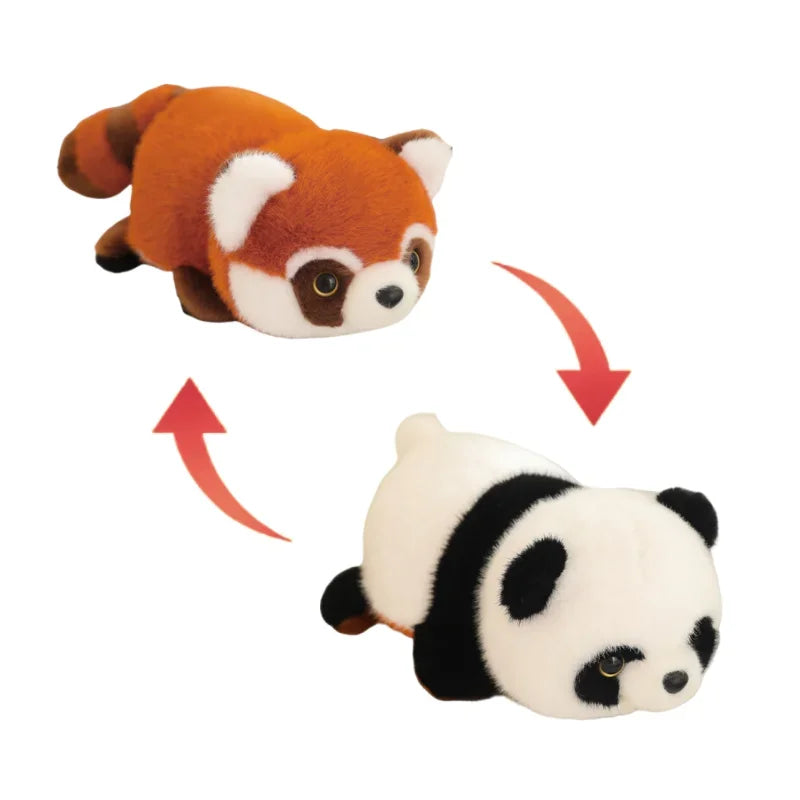 Real Life Reversible Panda to Raccoon Stuffed Animals Plush Toy Cute Red Panda Soft Pillow Kids Baby Birthday Christmas Gift