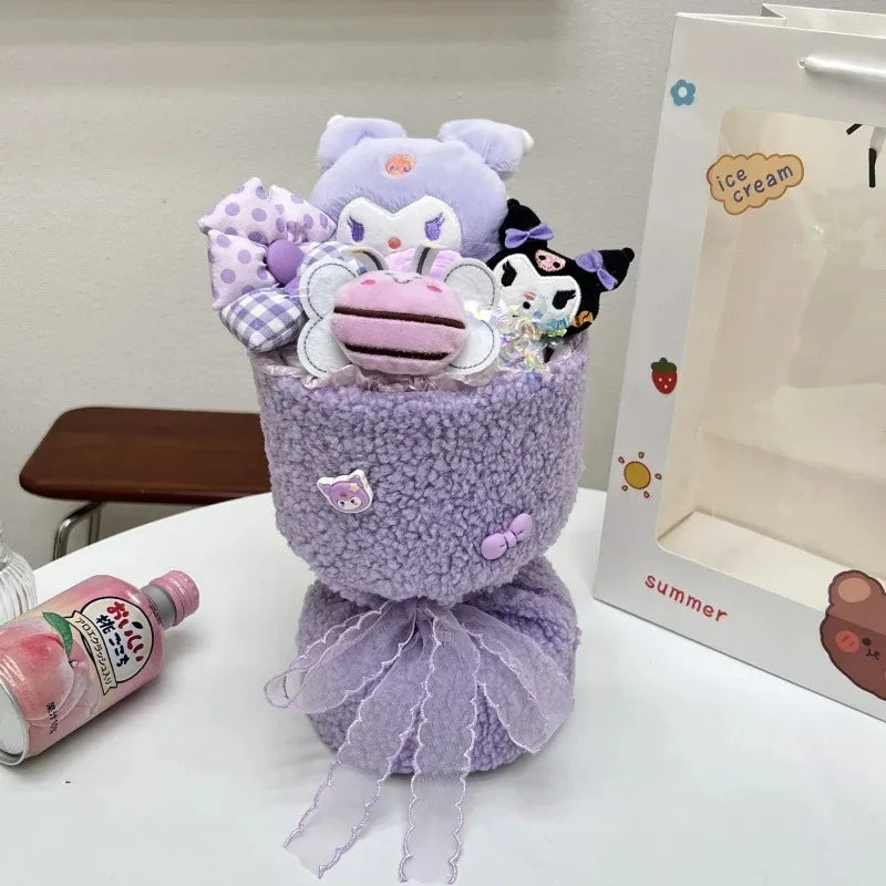 Sanrio Hello Kitty Bouquet Cute Cartoon Plush Doll Flower Cinnamoroll Kuromi My Melody Toys Flower Girl&Child Holiday Gifts