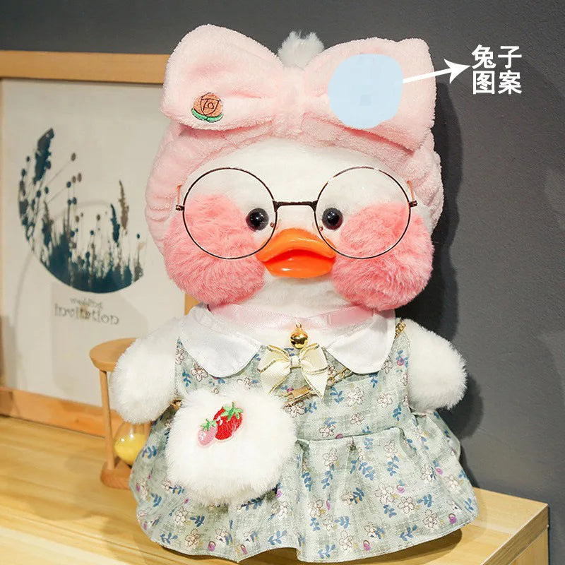 30cm Kawaii Cafe White Duck Stuffed Plush Animals Toy Wear Glasses And Hoodie Soft Doll Girl Birthday Creative Gift For Children