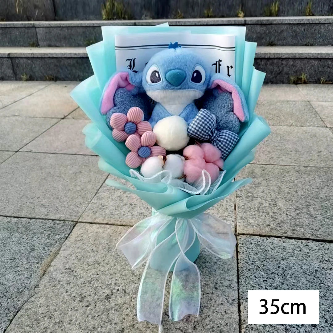 Lilo & Stitch Graduation Plush Bouquet  Anime Soft Stuffed Animals Children Birthday Home Decoration Christmas Party Gift