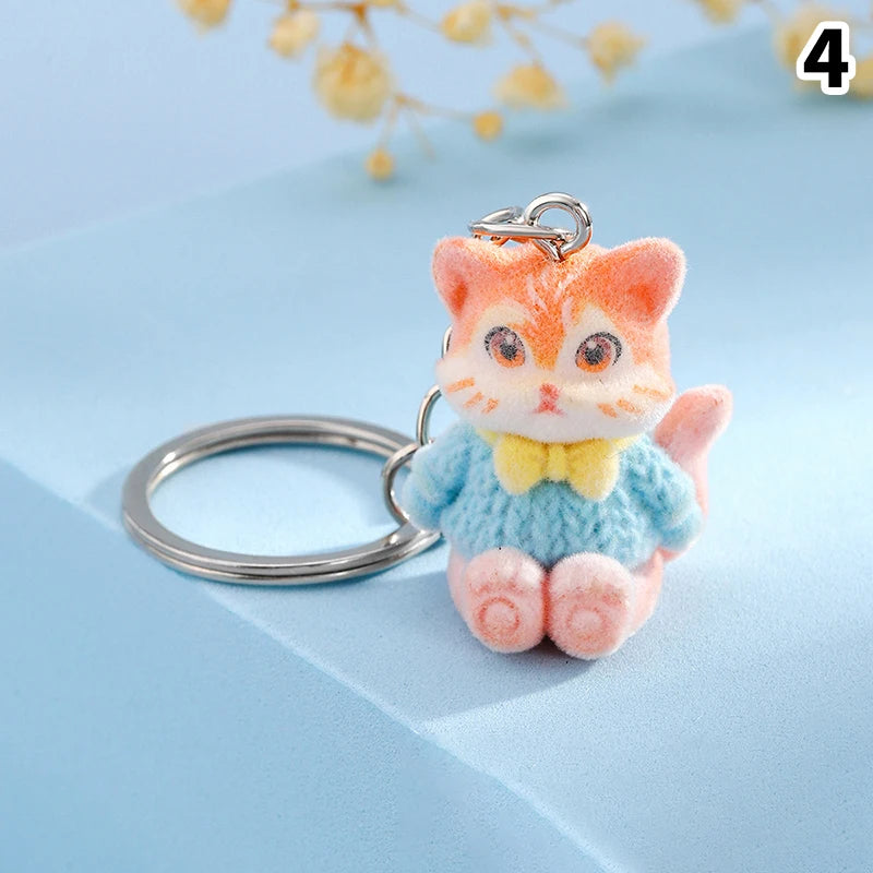 3D Flocking Polar Bear Keychain Cartoon Plush Animal Keyring Bag Pendant Car Key Holder Earphone Charm DIY Jewelry Accessor