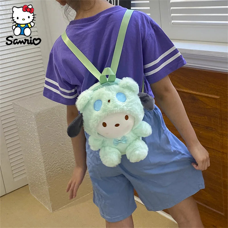 Kawaii Sanrio Backpack Plush Bag Kuromi Cinnamoroll Plush Dolls Backpack My Melody Stuffed Plush Storage Bags Kids Gift Toys