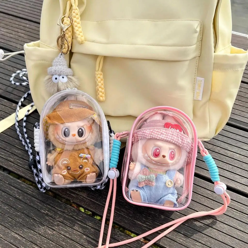 For 15cm Labubu v2 sitting party 15cm cotton doll outfit crossbody pain bag pvc storage bag Dolls Display Bag