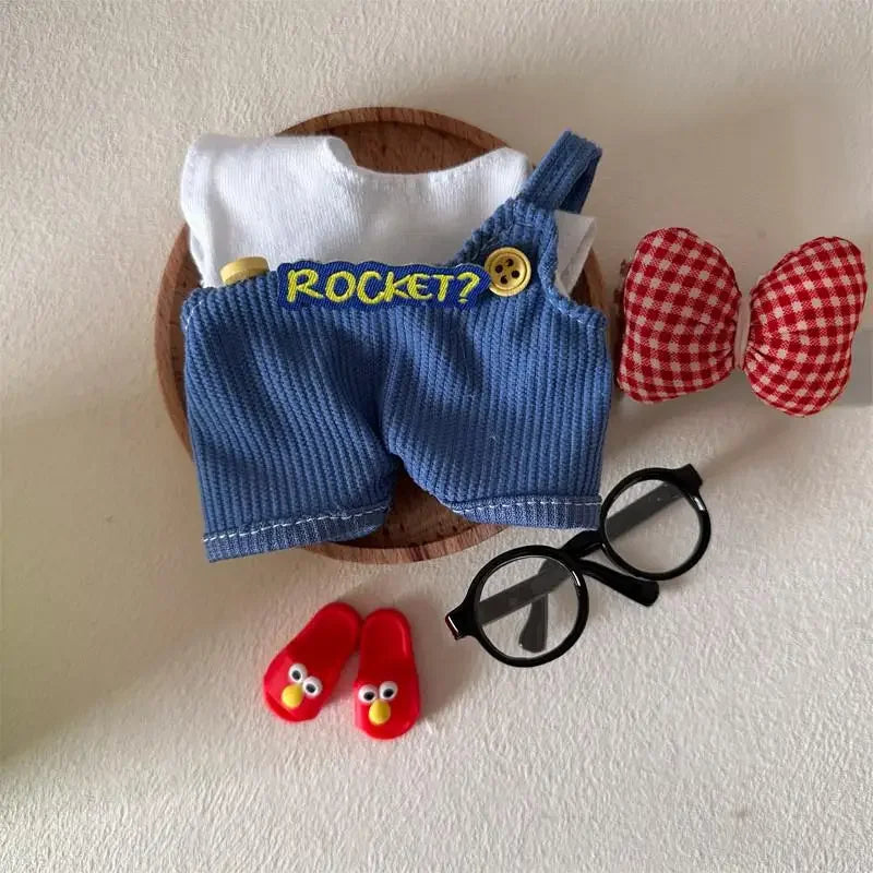 17cm Mini Plush Doll'S Clothes Outfit Accessories For Korea Kpop Exo Labubu V1 V2 Idol Overalls bow set Clothing Gift