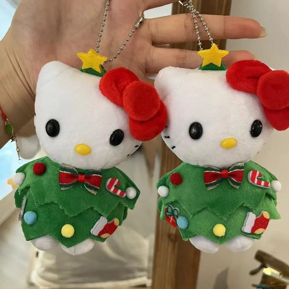 Sanrio Christmas HelloKitty Plush Doll Keychain Christmas Tree Cute Cartoon Kitty Cat Doll Pendant Keychain Bag Accessories Gift