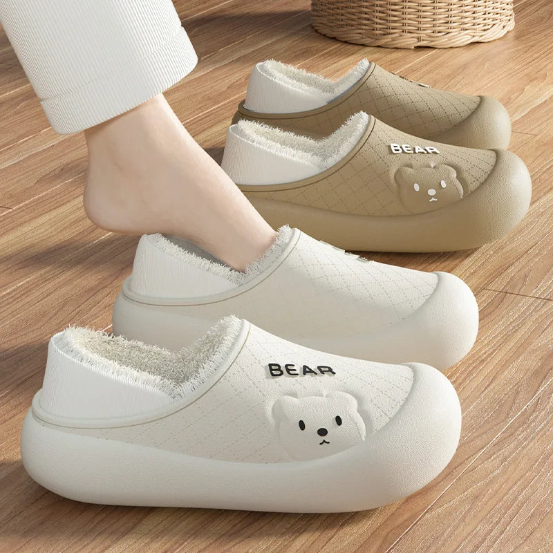 New Couple Winter Wrap Heel Warm Waterproof Soft Lithe Fluffy Slippers For Women Men Non-slip Ladies' Home Casual Cotton Shoes