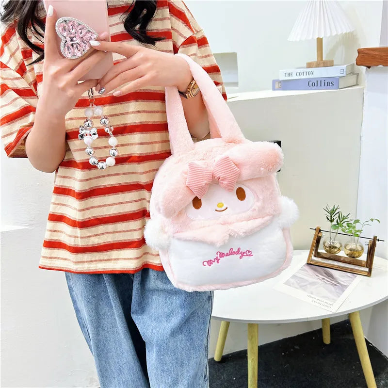 Sanlio Kuromi Japanese Plush Handbag For Student Commuting Large Capacity Cute Girl Feeling Giving Girlfriend Christmas Gifts