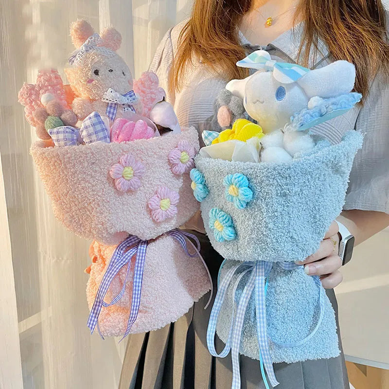 Kawaii Sanrio Cinnamoroll Plush Doll Bouquet - Creative Cute Anime Flower Graduation Gifts - Plushy Mart