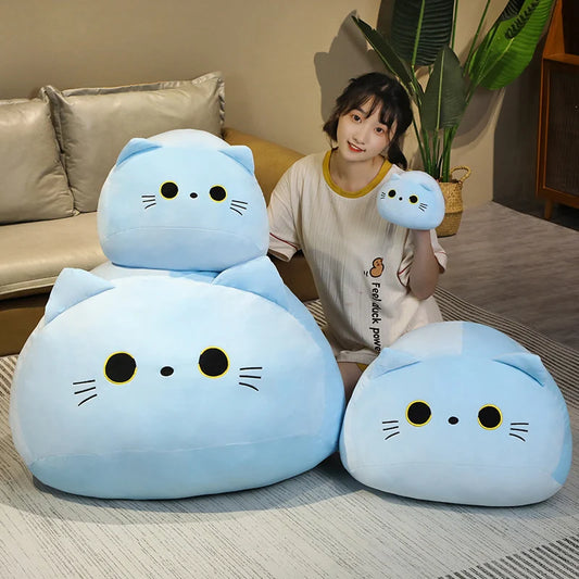 Kawaii Kitten Black Blue Cat Plush Toy Stuffed Squishy Animal Cat Pillow Nap Cushion Creative Birthday Gift for Kids Children