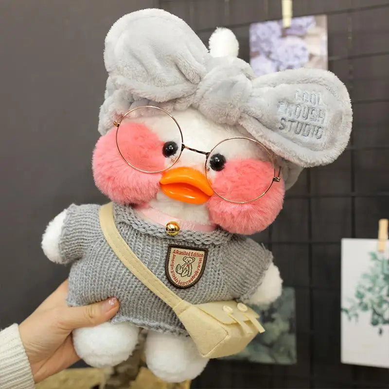 30cm Cute Cafe White Duck Stuffed Plush Animals Toy Wear Glasses And Clothes Soft Doll Girl Birthday Creative Gift For Children