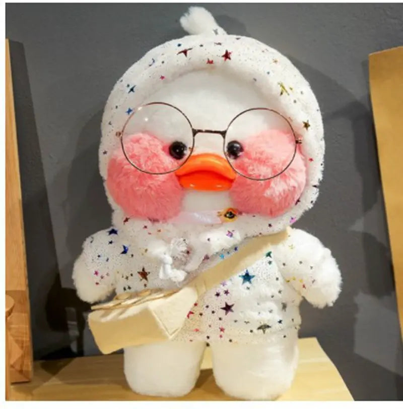 30cm Kawaii Cafe White Duck Stuffed Plush Animals Toy Wear Glasses And Hoodie Soft Doll Girl Birthday Creative Gift For Children