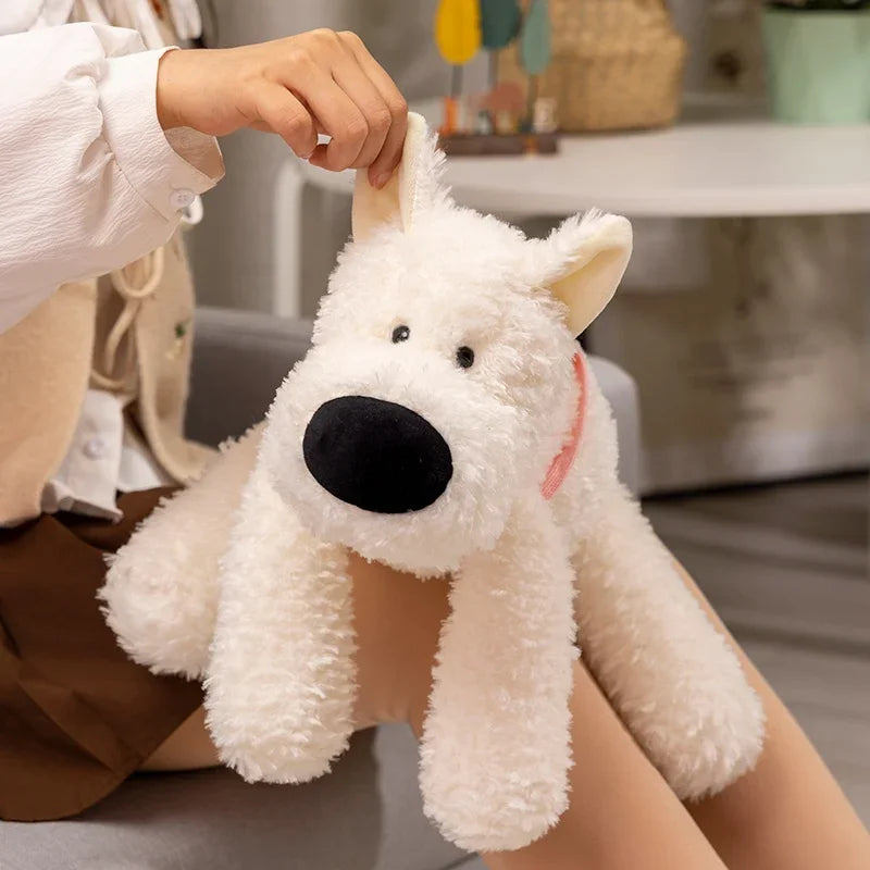 Kawaii Fluffy Hair Schnauzer West Highland Dog White Terrier Plushie Soft Puppy Plush Toy Stuffed Animal Appease Doll Pillow