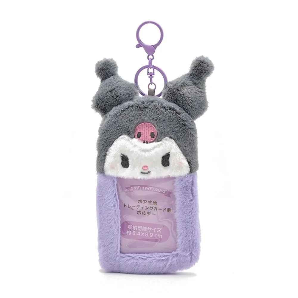 Cute Cartoon Kuromi Plush Card Case Keychain Hello Kitty Melody Card Holder Kawaii Photo Card Display Sleeves Bag Pendant Gifts