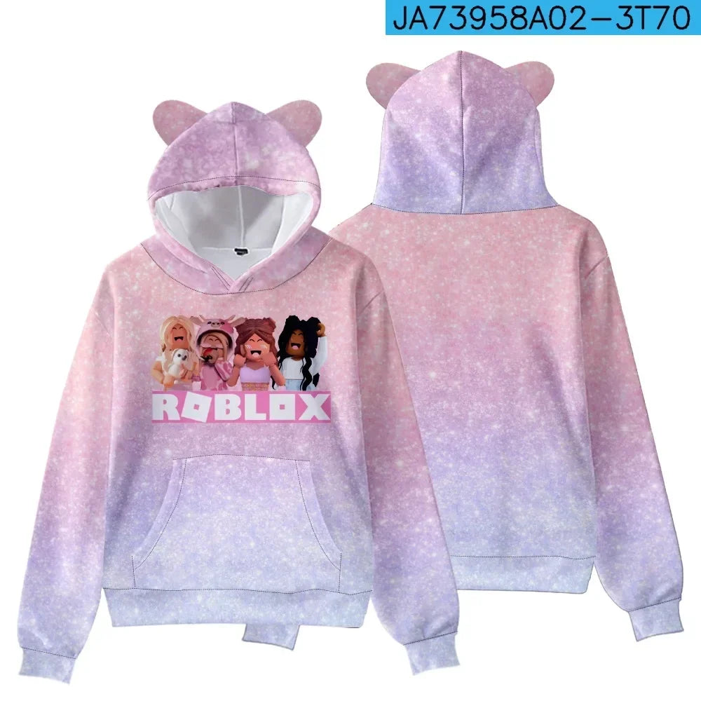 ROBLOX Children's Clothing Cat Ear Hooded Digital Printed Hooded Sweatshirt for Children Tiny Cottons Kids Winter 2024 Fantasy