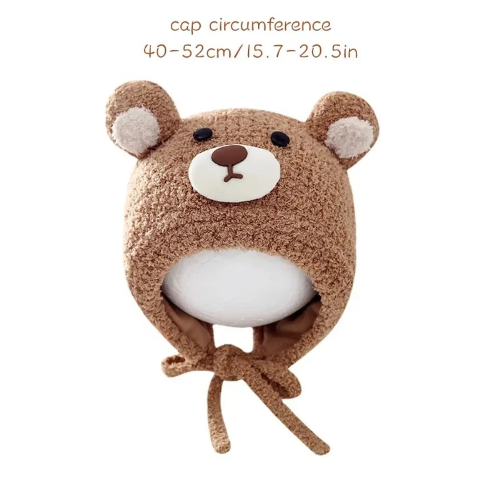 New Soft Fluffy Winter Baby Earmuffs Cartoon Ear Warm Baby Knitted Cap Windproof Plush Fluffy Ear Protection Cap