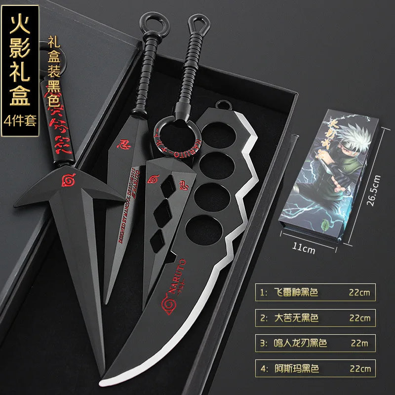 Naruto Weapon Uzumaki Naruto 4pcs/Box Spade Vere Katana Swords Samurai Real Steel Anime Weapons Keychains Boy Toy Birthday Gifts