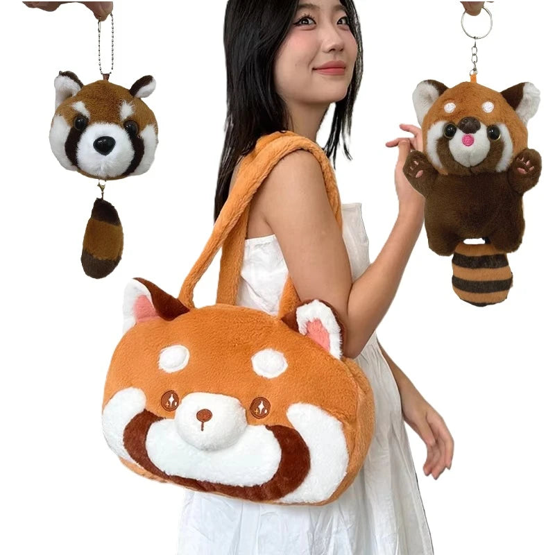 Red Panda Plush Backpack Cute Plushie Doll Women Crossbody Fur Soft Shoulder Bag for Camping Travel Party Female Birthday Gift