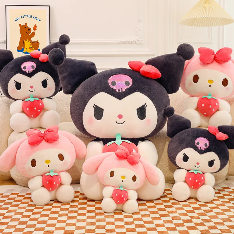 25CM Sanrio Strawberry Kuromi Pillow Plush Doll Toy Girls Soft Stuffed Animal Toys My Melody Doll Room Decoration Kids Toys Gift