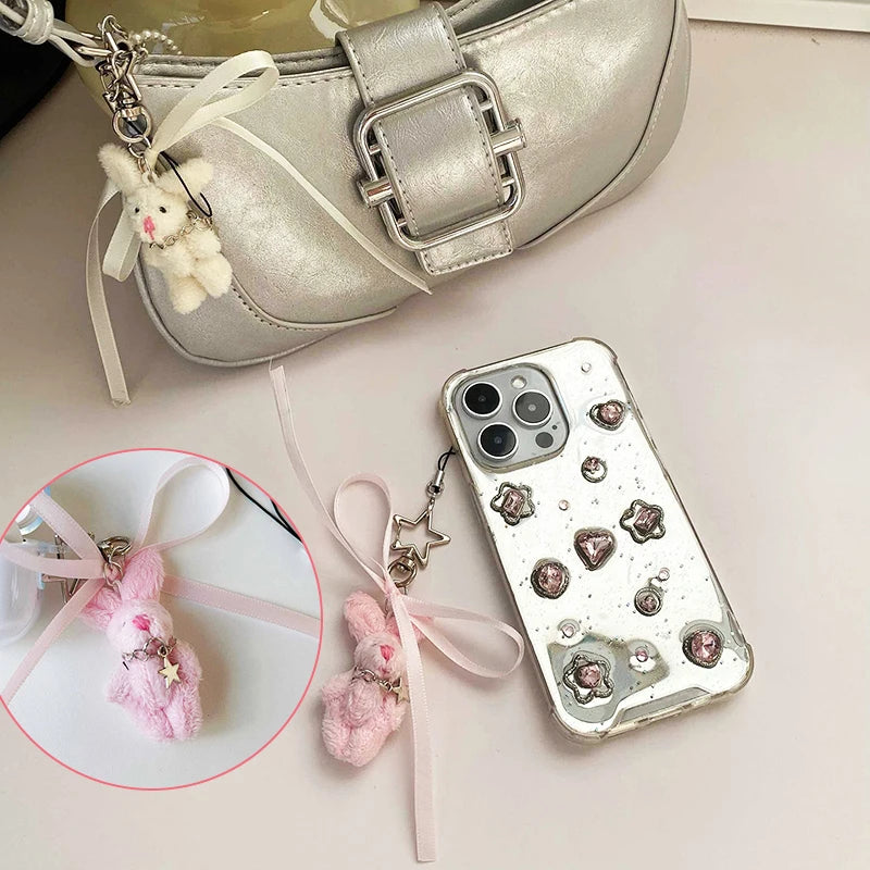 Cute Cartoon Bunny Keychain Simple Phone Chain Kawaii Plush Doll Pendant Sweet Fashion Backpack Decoration Accessories Gifts