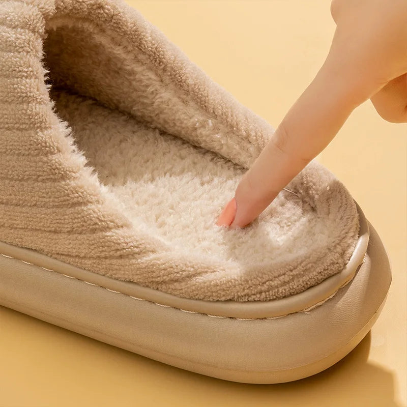 Couple Slippers Indoor Stripe Fluff Memory Foam Fluffy Eva Anti-skid Soft Heel Non Slip Plush Slippers Women's Winter Houseshoes