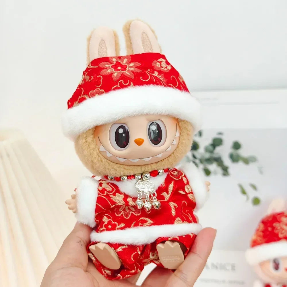 For Coca Cola Series 15-17cm labubu Baby clothes Labubu outfit Christmas festival antique red New Year's clothing Cloak