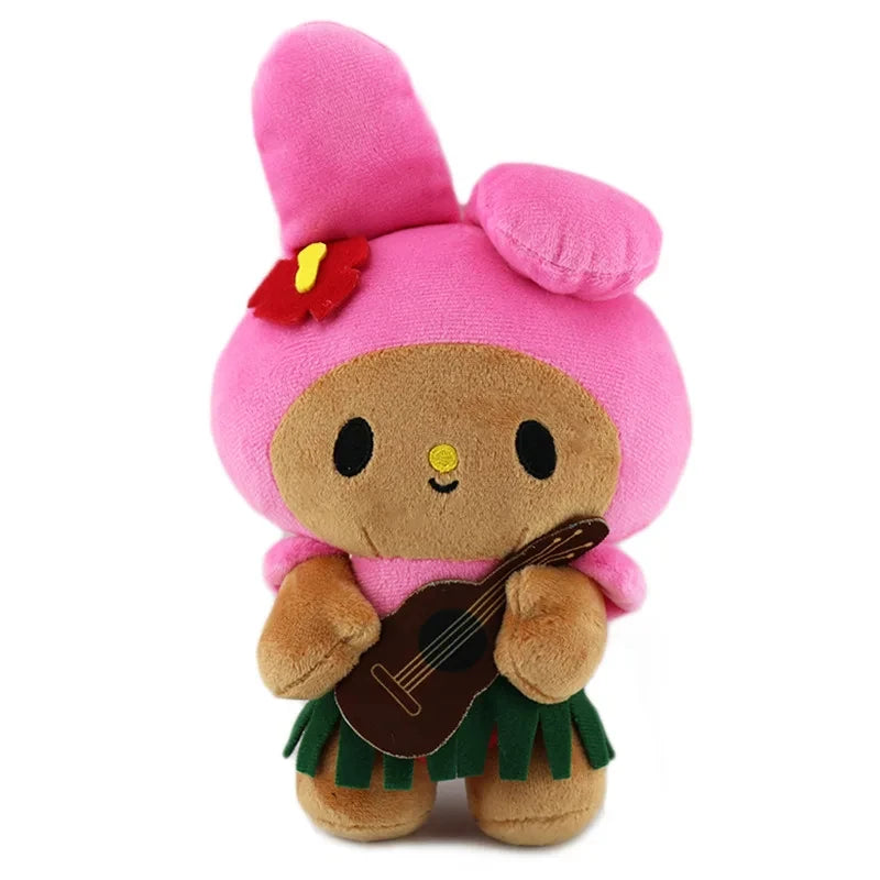 Kawaii Sanrio Plush Pendant Cartoon Hawaiian Black Skin Series Soft Pp Cotton Hello Kitty Plush Keychain Pendant for Girls Gifts