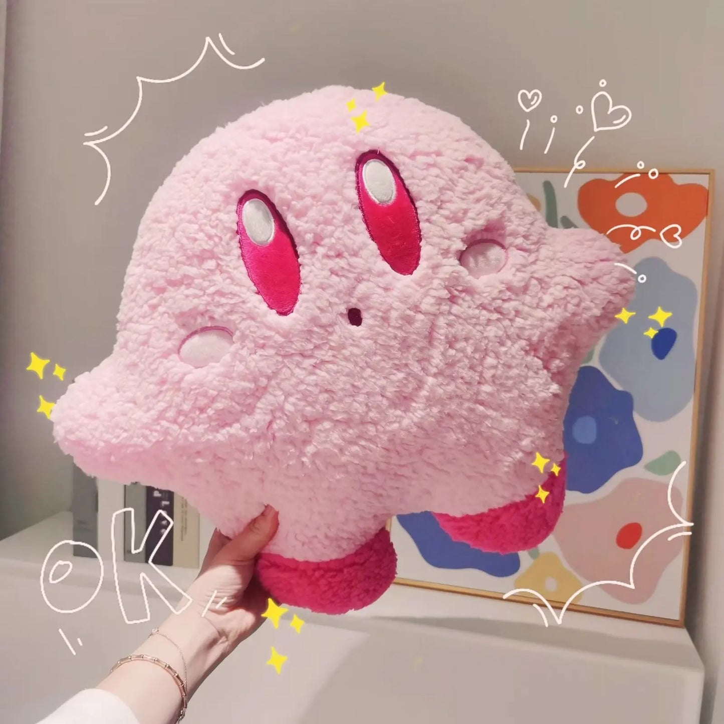 Cute Kirby Plush Toy Soft Cuddly Stuffed Japanese Style Anime Throw Pillow Headrest Back Cushion Xmas Gifts For Girl