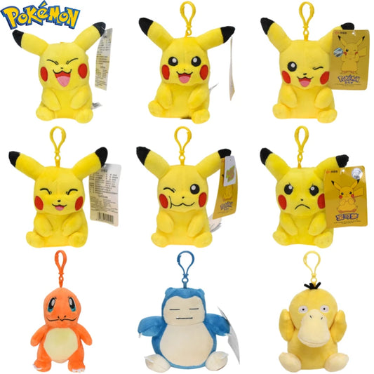 Kawaii Pikachu Charmander Psyduck Plush Toys Keychain Cute Anime Snorlax Stuffed Animals Peluche Pendants Dolls Gifts