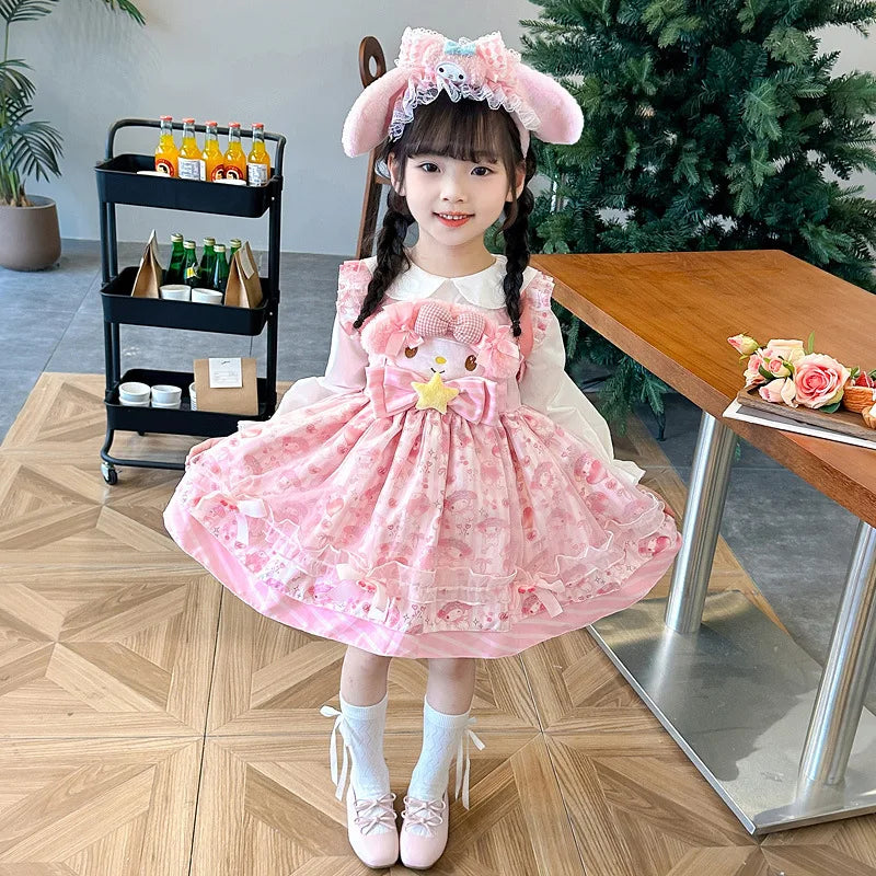 2024 New Hot Sanrio Character Peripheral Melody Cinnamoroll Dress Girl Princess Dress Suit Halloween Dress Kawaii Girl Gift