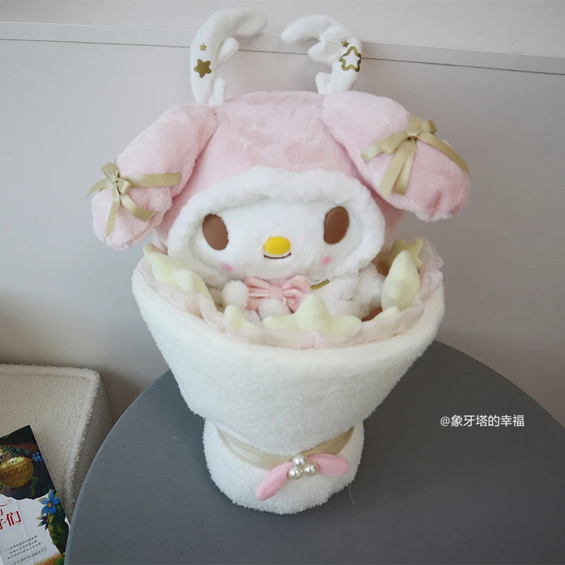 High Quality Hello Kitty Kuromi Plush Toy Creative Stuffed Anime Flower Plushies Bridal Bouquet Valentine's Day Girl Xmas Gift