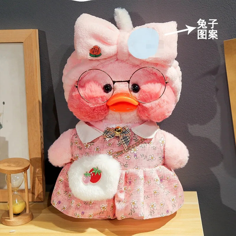 30cm Cute Cafe Pink Duck Stuffed Plush Animals Toy Wear Glasses And Hoodie Soft Doll Girl Birthday Creative Gift For Girls