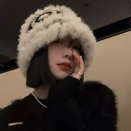 2025  Autumn And Winter China-Chic Rabbit Hair Lion Awakening Womens Cute And Warm Fisherman Hats Versatile And Showcasing Faces