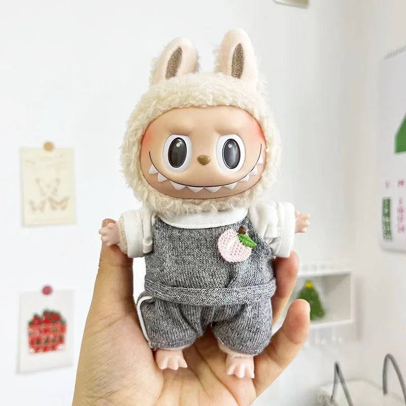 New 17cm Pendant Cute Labubu Doll Clothes Fashion Dress Headgear Stuffed Accessories Cos Anime Plush Cartoon Decor Birthday Toys