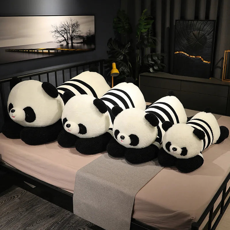 Kawaii Giant Panda Wearing Clothes Doll Plush Toy Cartoon Zoo Animal Lying Panda Plushie Peluche Huggable Kids Comforting Gift