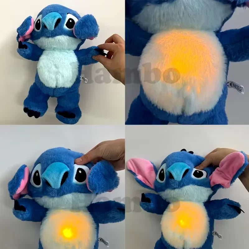 Kawaii Stitch Plush Doll Baby Sleeping Companion Sound Soothing Musical Kawaii With Air Bag and Light Doll Breathing Toys Gifts