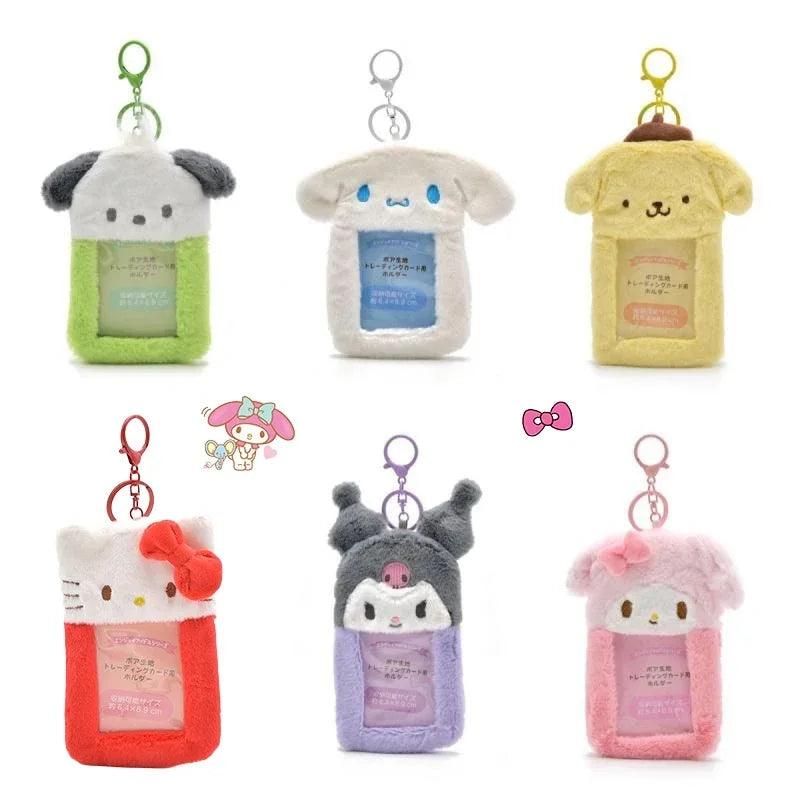 kawaii Sanrio Plush ID Card Set Sanrio Kawaii Hello Kitty Kuromi Idol Photo Keychain Bus Student ID Card Holder Card Cover