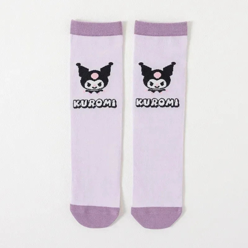 Sanrio Kuromi Socks Kawaii Children's Calf Socks Cartoon Cotton New Girls Bow Spring and Summer Stockings Children's Gifts