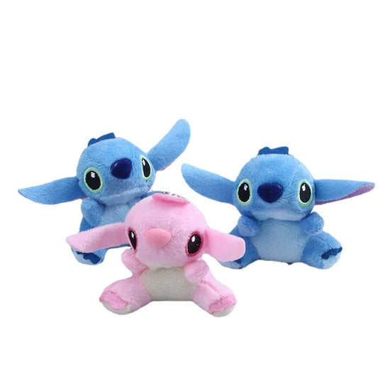 8cm Disney Lilo and Stitch Plush Keychains Stitch Soft Stuffed Toys Doll Backpack Pendants Cartoon Bouquet Accessories Kids Gift