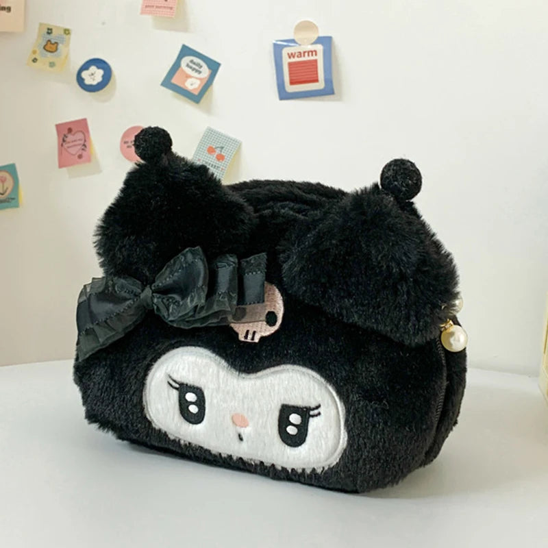 Kawaii Sanrio Plush Kuromi Melody Make Up Cosmetic Bag Cartoon Large Capacity Storage Bags Portable Handbag Girl Gifts