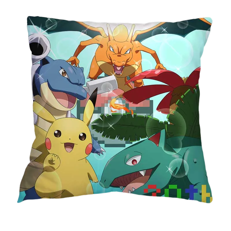 45X45CM Pokémon Pikachu Eevee Anime Short Plush Cute Cartoon Pillowcase Home Sofa Office Cushion Pillow Cushion Cover Wholesale