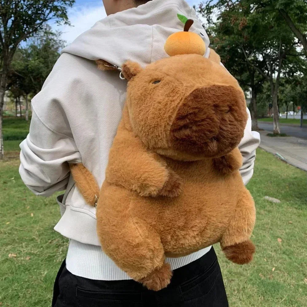 Strawberry Hat Capybara Plush Toy Simulation Turtle Backpack Capibara Stuffed Animals Papa Hand Circle Ring Small size Pendant