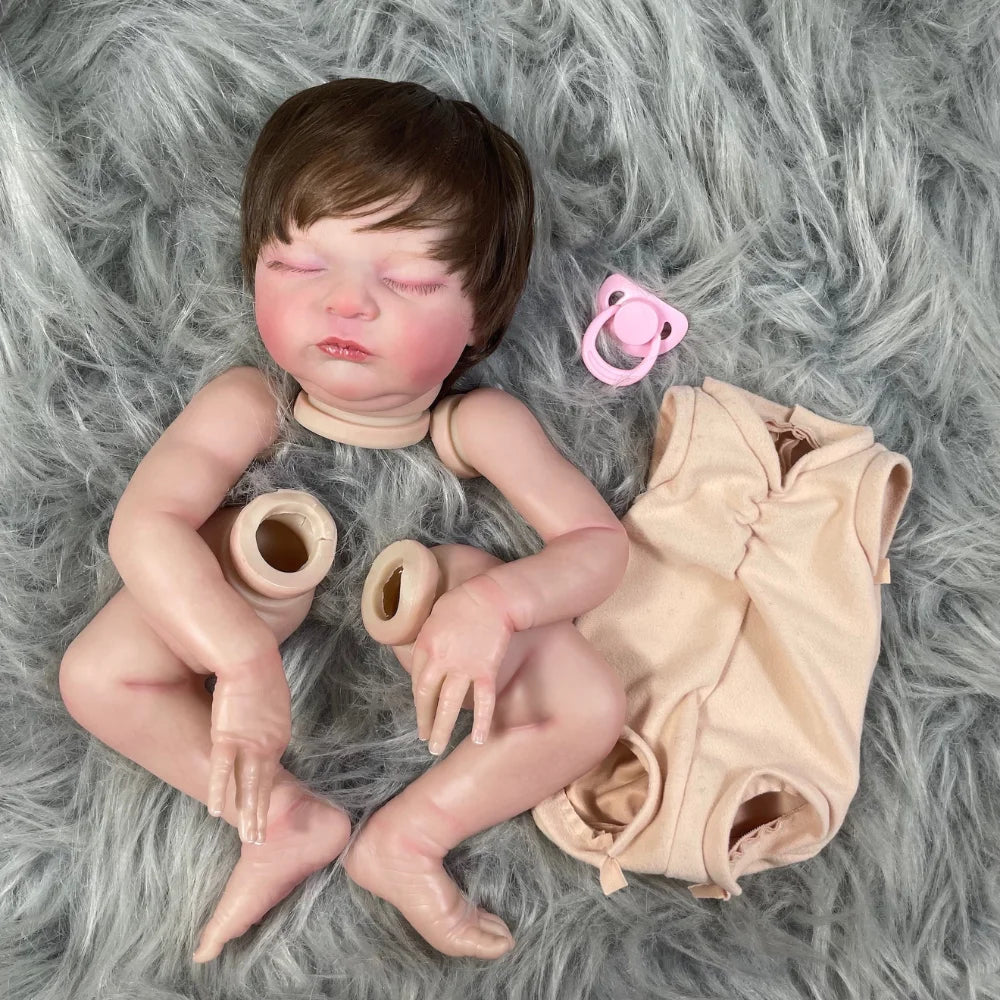 20 Inch Already Painted Reborn Doll Kits Laura With Hair Transplant Lifelike 3D Painted Skin Visible Veins Handmade Vinyl Mold