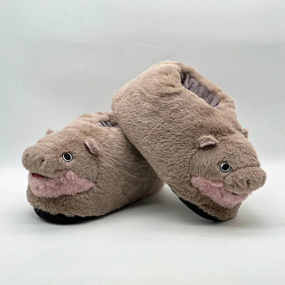 TreasuringU Hippos Moo Deng Plush Toys Cute Baby Hippopotamus Stuffed Pillow Christmas House Slippers Toy