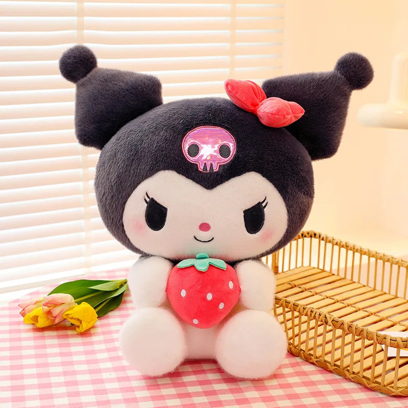 25CM Sanrio Strawberry Kuromi Pillow Plush Doll Toy Girls Soft Stuffed Animal Toys My Melody Doll Room Decoration Kids Toys Gift