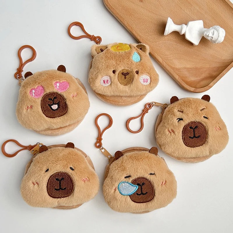 Cute Cartoon Creative Capybara Plush Coin Purse Zipper Purse Keychain Small Headphone Lipstick Bag Mini Wallet Money Bag Gifts