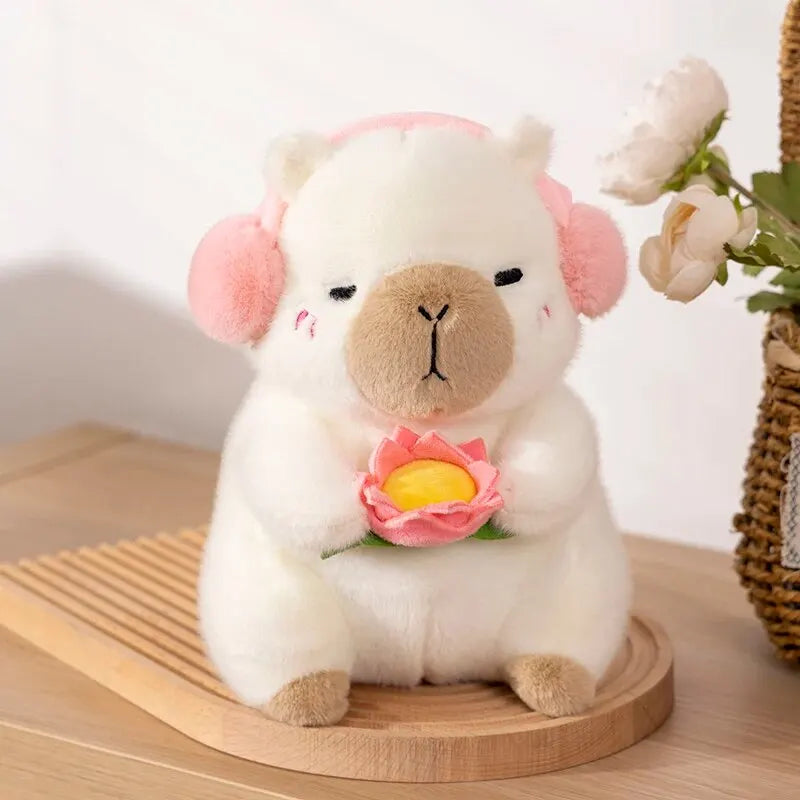 1 Piece New Cute Capybara Plush Toy Stufed Animals Capybara Soft Doll Hold Flower Kids Toys Birthday Gift